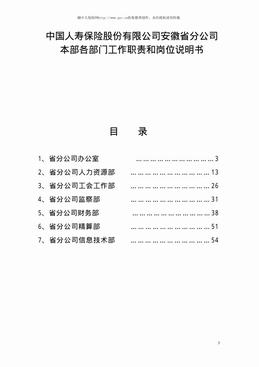XX人寿分公司本部各部门工作职责和岗位说明书（181页）.pdf