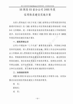 某保险分公司年度信用体系建设实施方案（7页）.doc